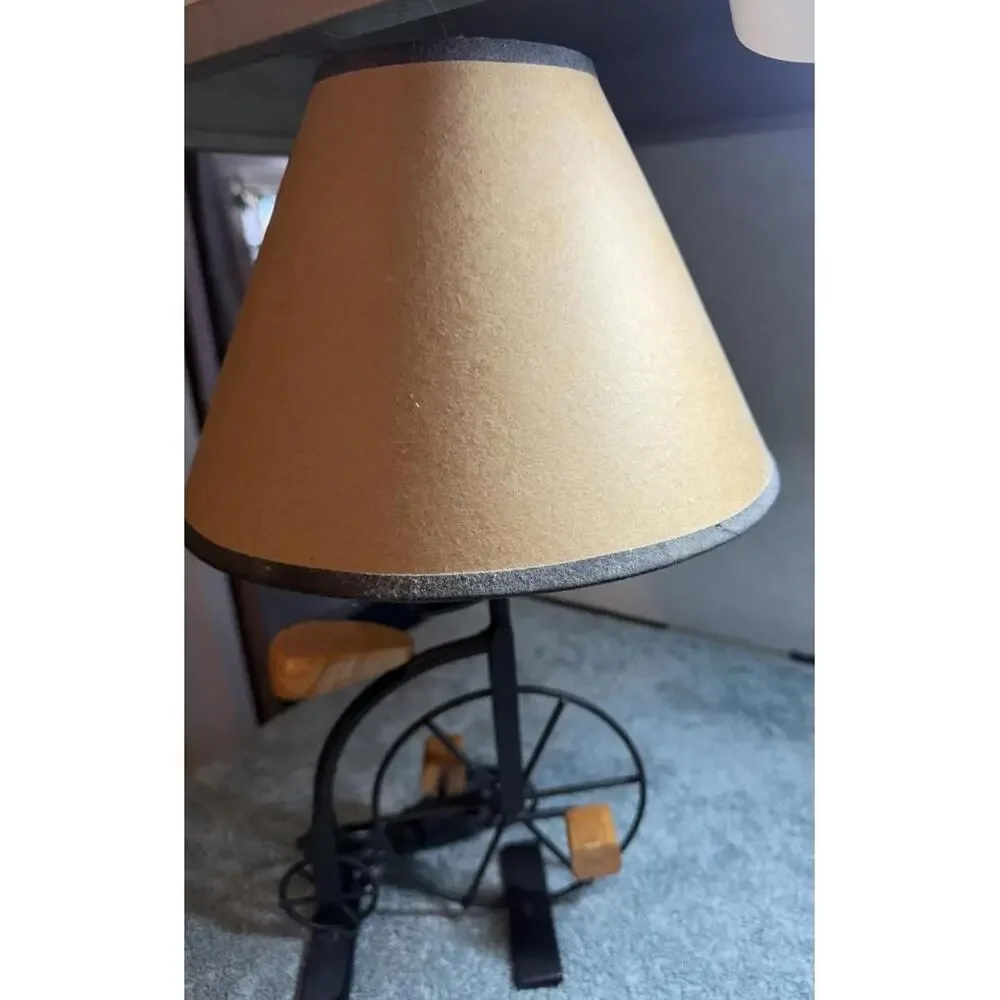 Vintage Penny-Farthing (High Wheel) Bicycle Table Lamp With Tan(stained) Shade